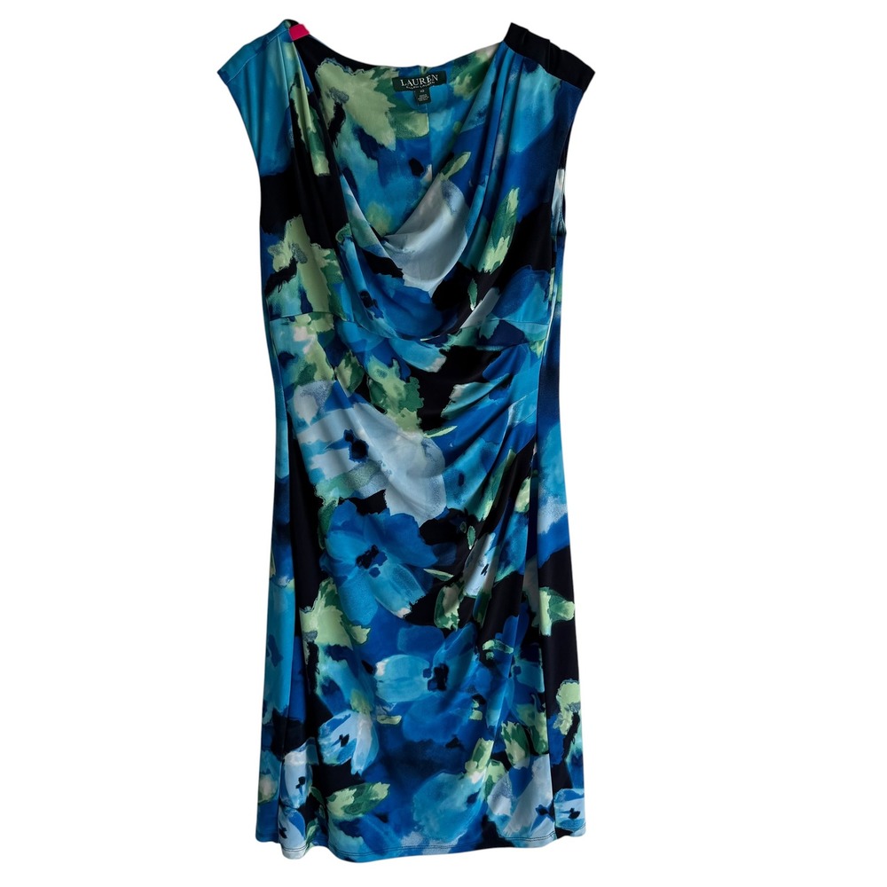 LAUREN RALPH LAUREN Vibrant Blue Green Black Jewel Ladies Sheath Dress, 10